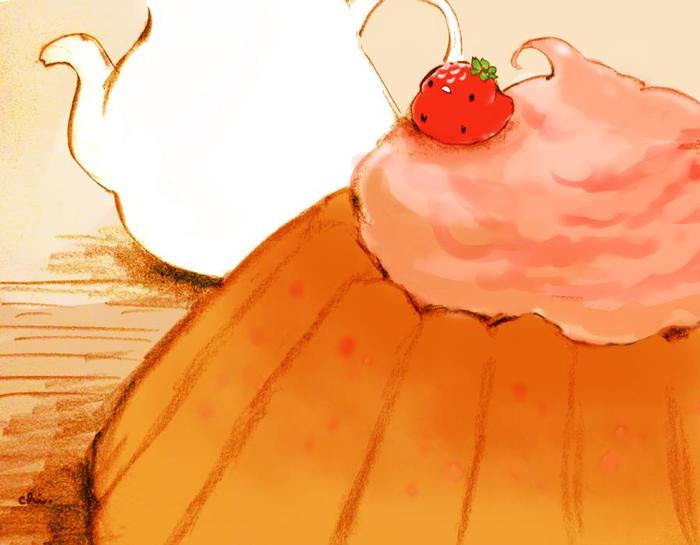 草莓奶油插画图片壁纸