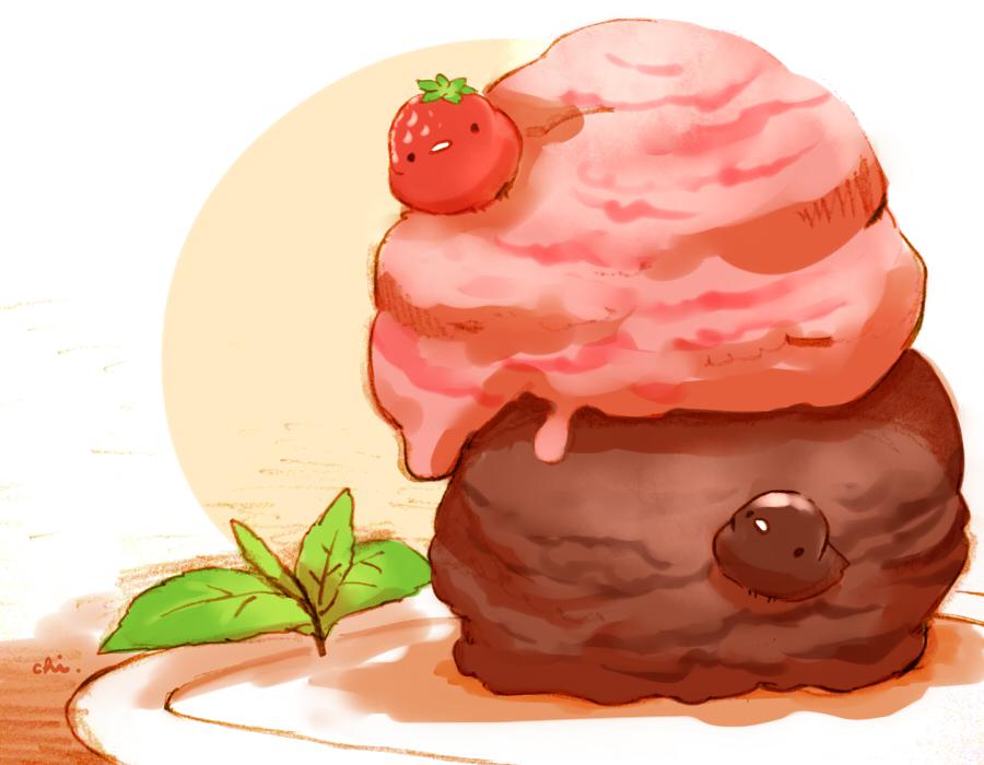草莓巧克力冰淇淋插画图片壁纸