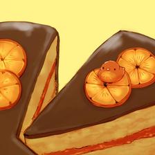 橙子和巧克力蛋糕插画图片壁纸