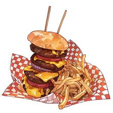 “心形攻击烤架”的4层汉堡插画图片壁纸