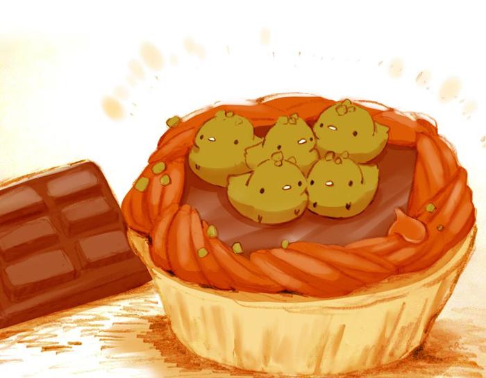 开心果和巧克力蛋挞插画图片壁纸