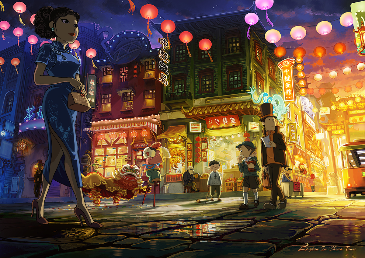 Layton in China Town插画图片壁纸