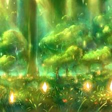 光芒照射的森林插画图片壁纸