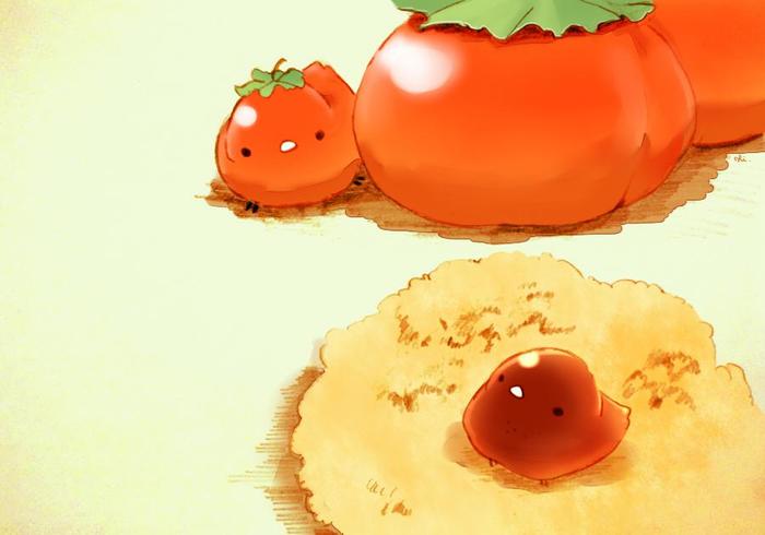 蕨菜和柿子插画图片壁纸