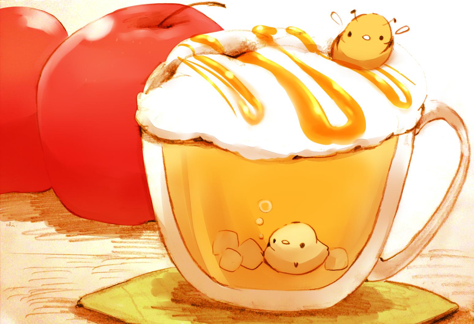 蜂蜜苹果的热饮料插画图片壁纸