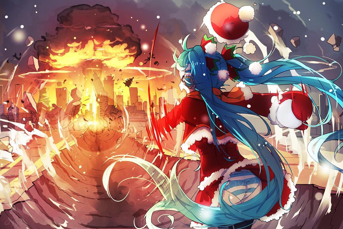 miku Christmas 认真雪球插画图片壁纸