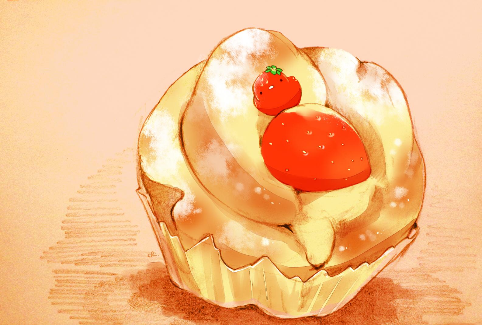 草莓松软蛋糕插画图片壁纸