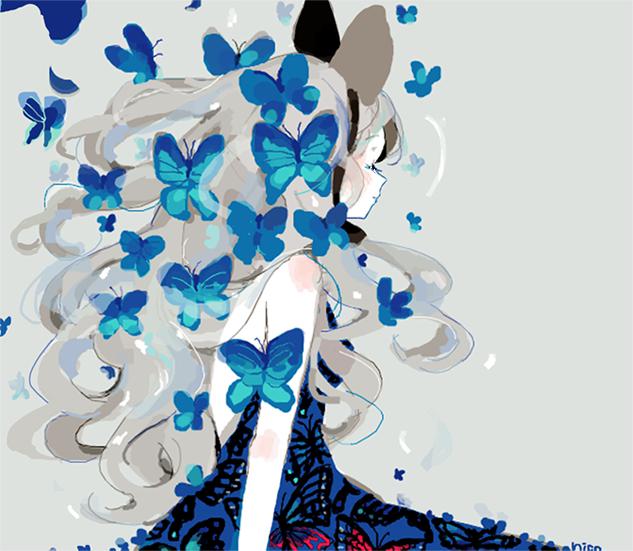 幸福的蓝蝴蝶插画图片壁纸