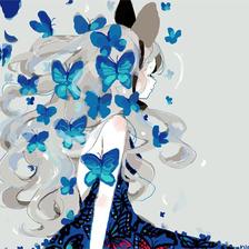 幸福的蓝蝴蝶插画图片壁纸