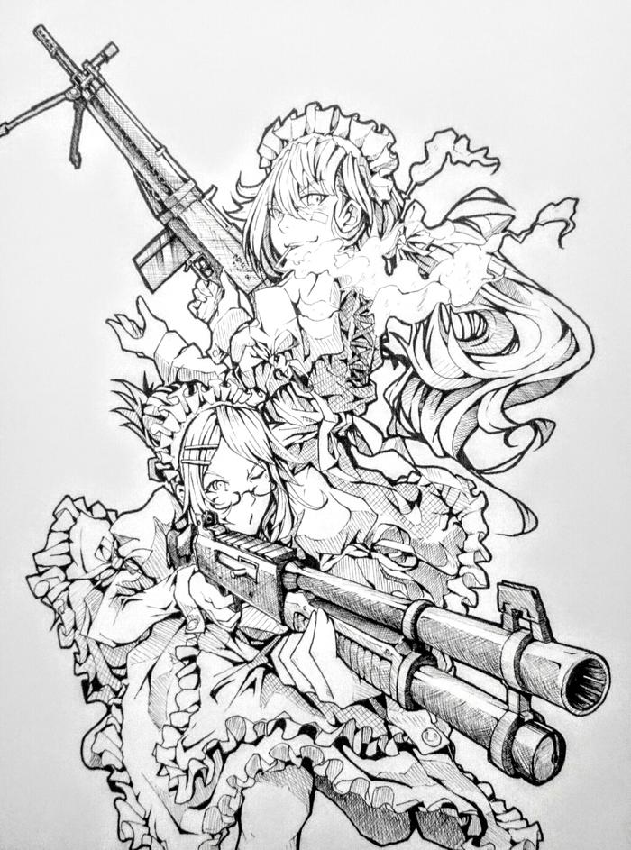 槍彈娘 女僕系 TYPE 64與M104插画图片壁纸