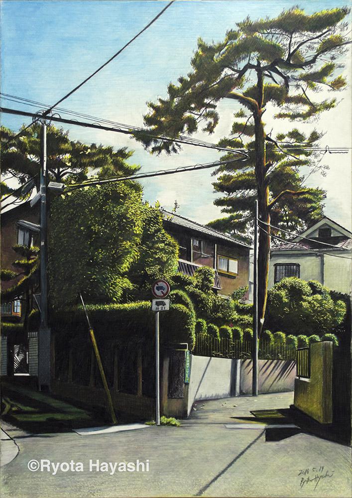 有松树的三岔路练马区石神井町插画图片壁纸