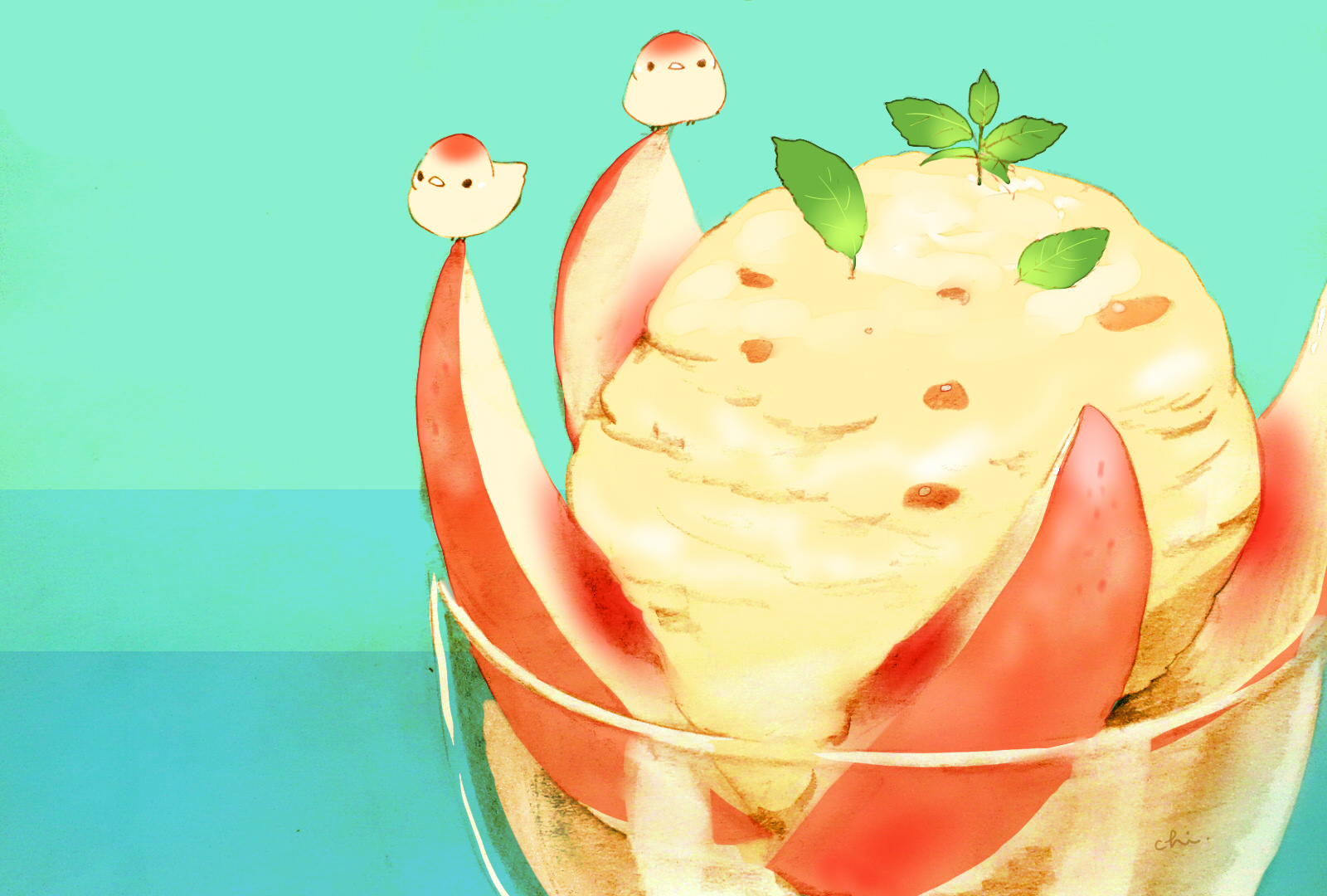 桃子冰淇淋插画图片壁纸