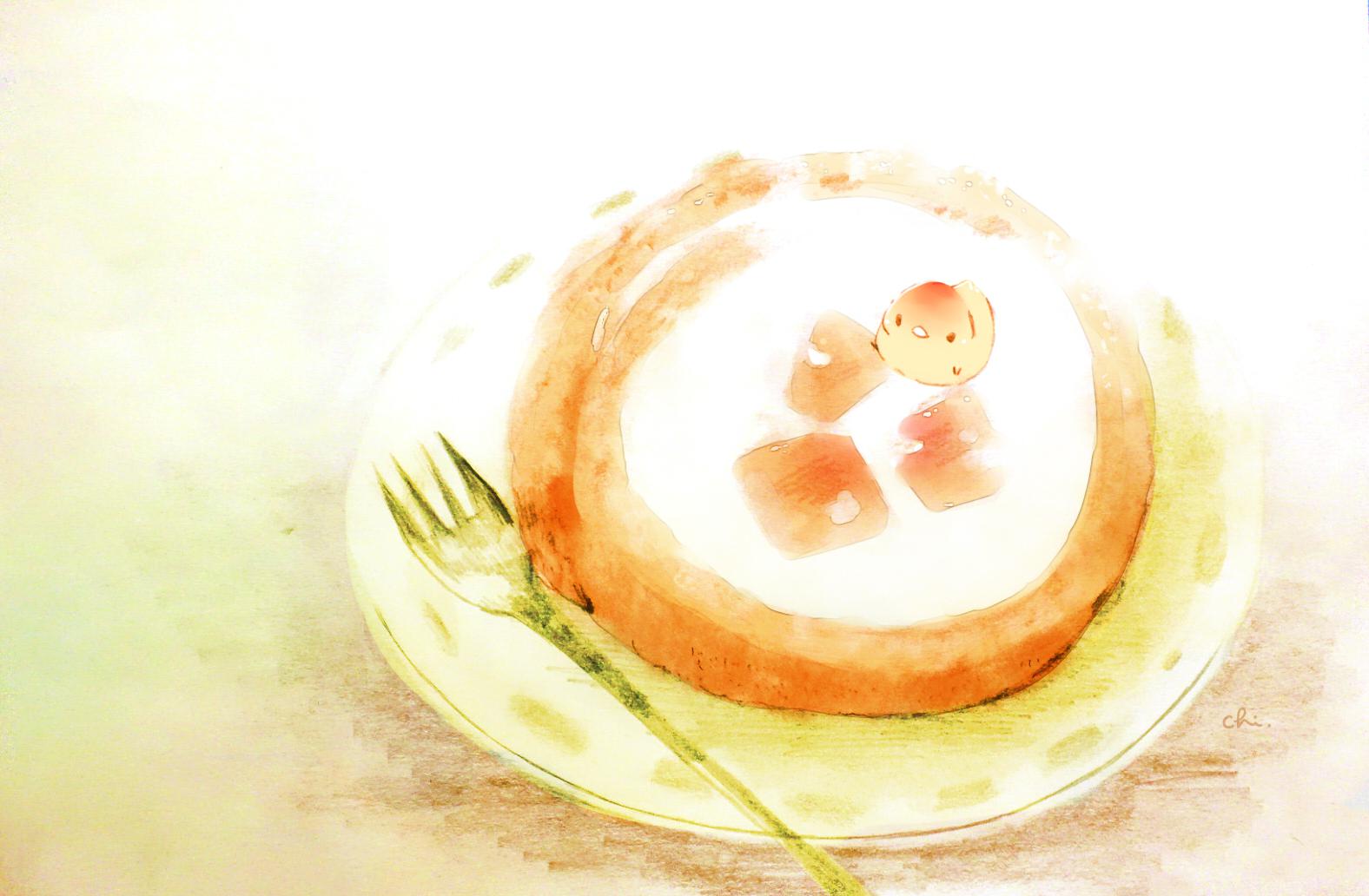 桃子蛋糕卷插画图片壁纸