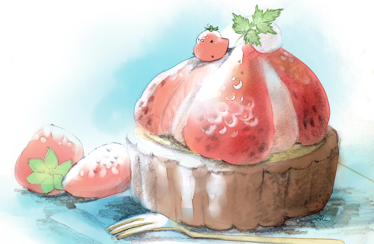 草莓迷你蛋挞插画图片壁纸