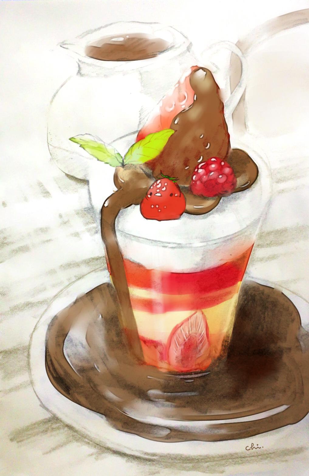 草莓巧克力杯插画图片壁纸
