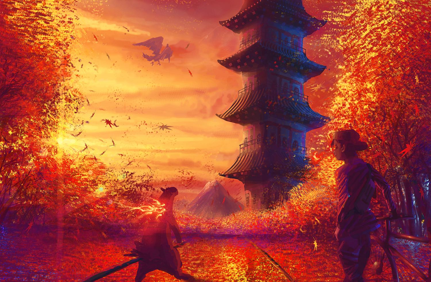 大槐树插画图片壁纸