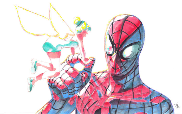 蜘蛛侠和廷克贝尔插画图片壁纸