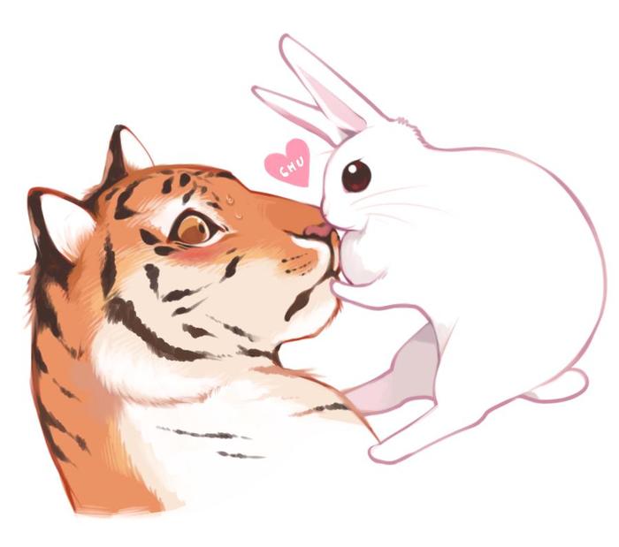虎和兔插画图片壁纸