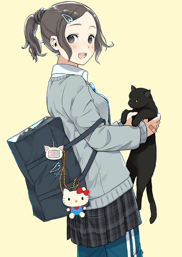 黒猫と埴輪少女插画图片壁纸