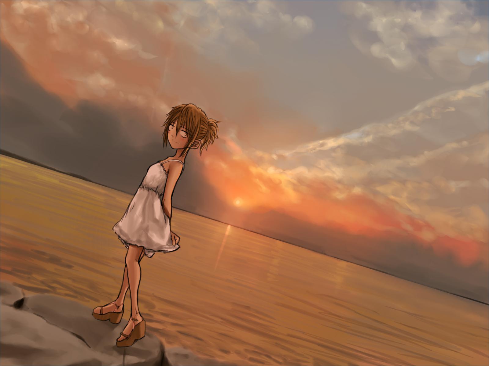 晚霞天空女孩子横图