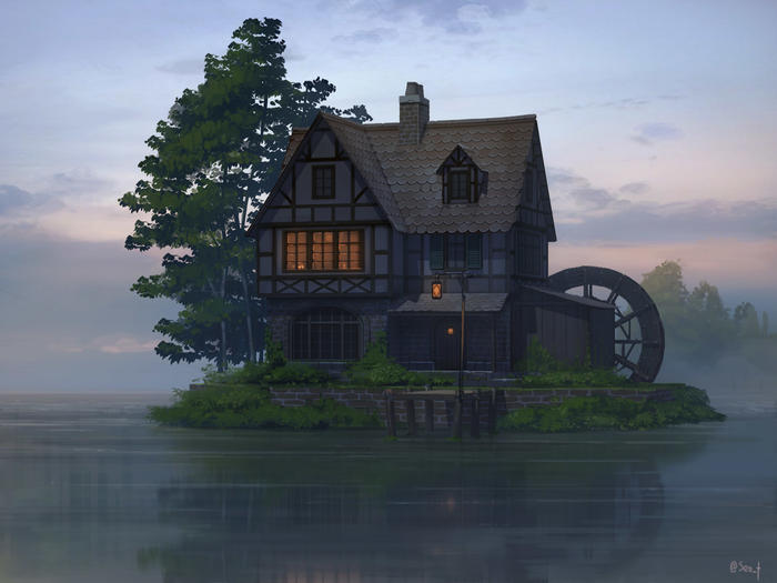 湖畔的家（&风景画总结）插画图片壁纸