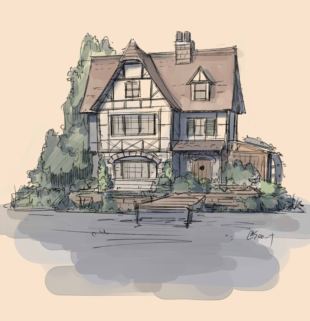 湖畔的家（&风景画总结）插画图片壁纸