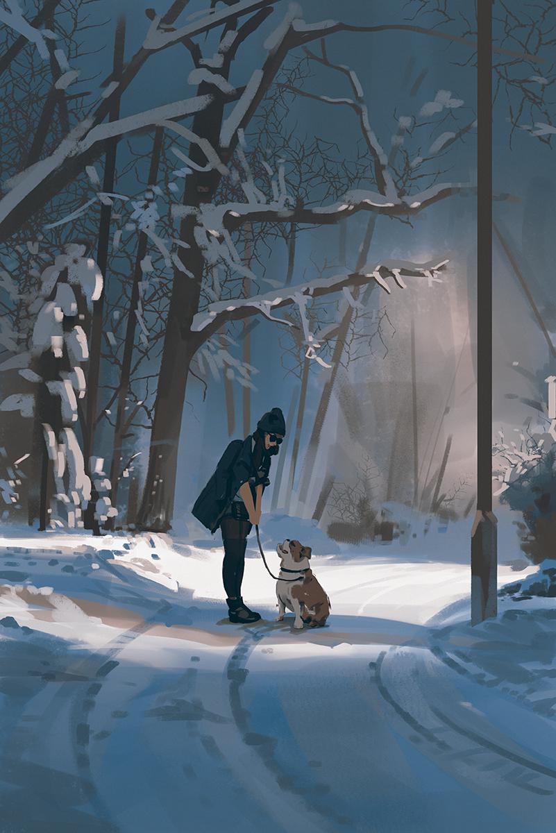 Winter walk插画图片壁纸