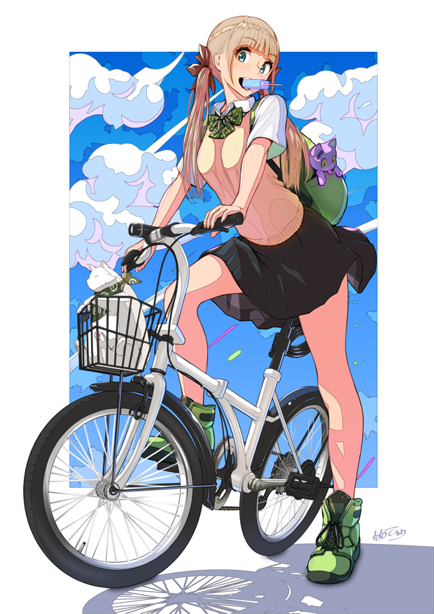 猫と自転車插画图片壁纸