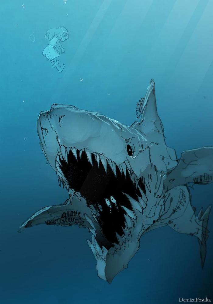こころが少し弱いサメ插画图片壁纸