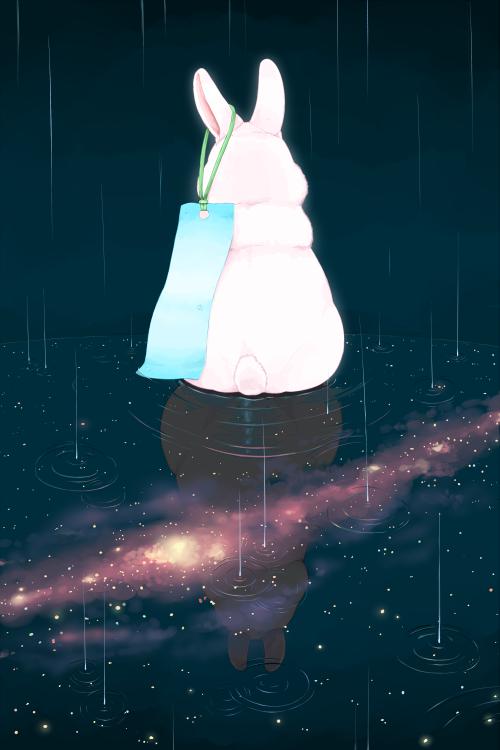 天上下着雨的星星。插画图片壁纸