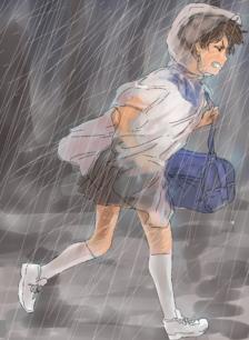 台风和女孩插画图片壁纸