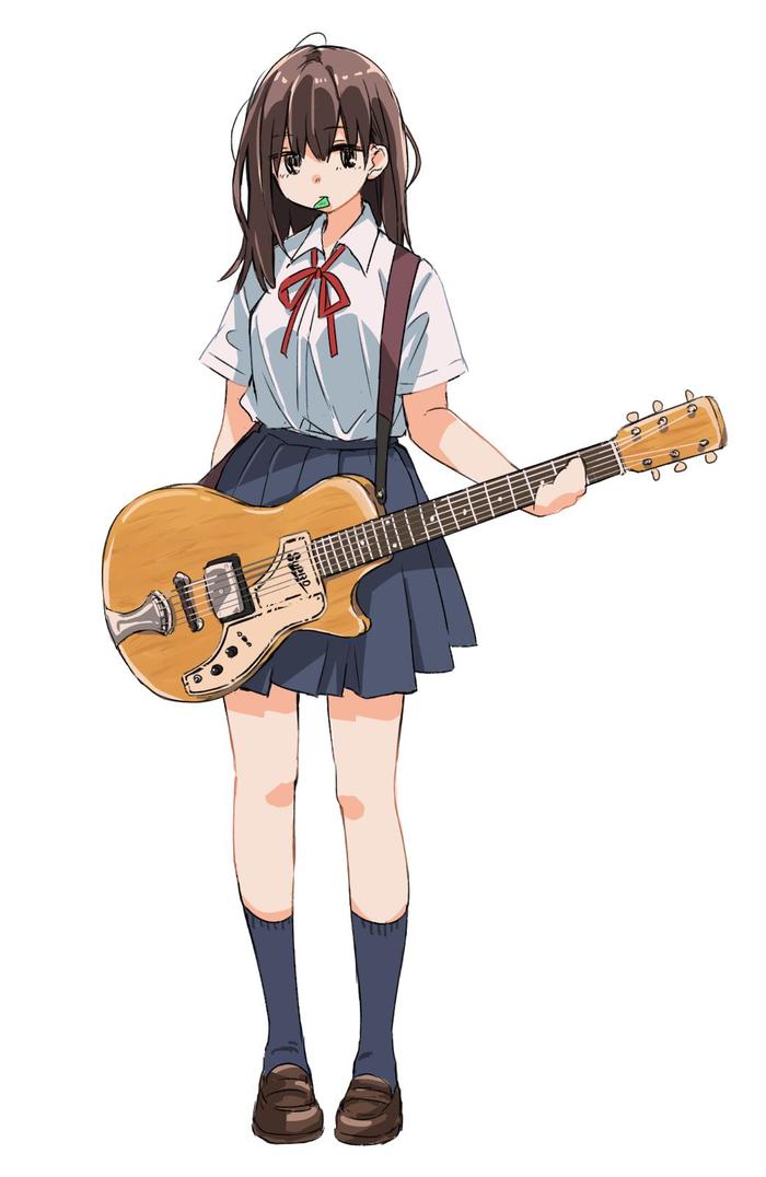 吉他和女高中生插画图片壁纸