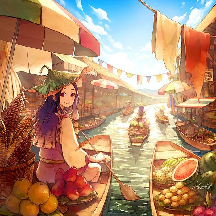 Floating Market插画图片壁纸
