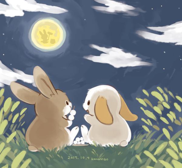 赏月兔插画图片壁纸