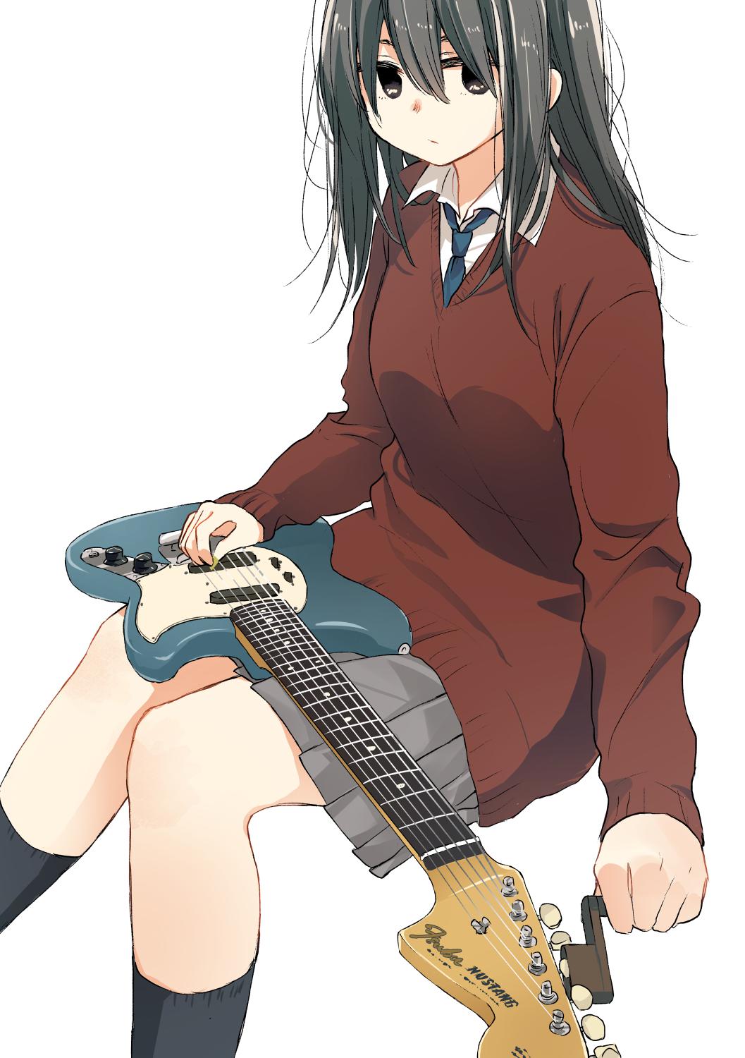 想保养吉他的女高中生