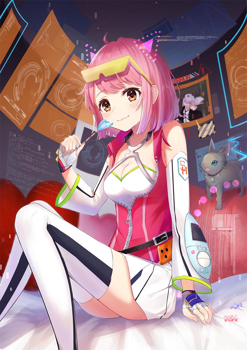 喜欢吃糖的超级黑客女孩插画图片壁纸