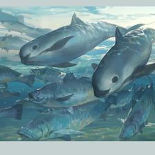 加湾石首鱼&小头鼠海豚插画图片壁纸