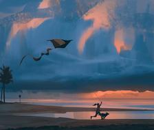 Flying a kite-风景illustration