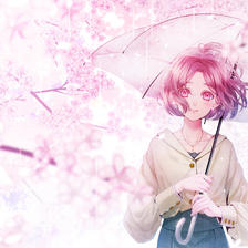 樱花雨和少女插画图片壁纸
