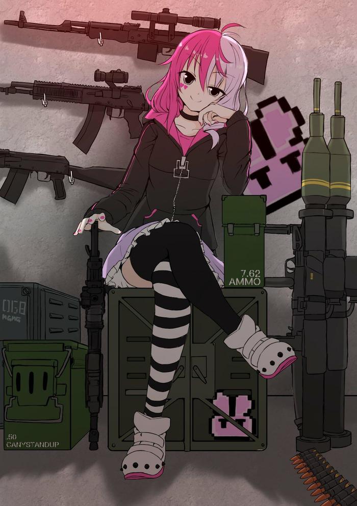 危险的武器迷的少女。插画图片壁纸