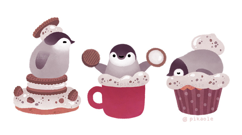 饼干&奶油&企鹅插画图片壁纸
