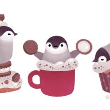 饼干&奶油&企鹅插画图片壁纸