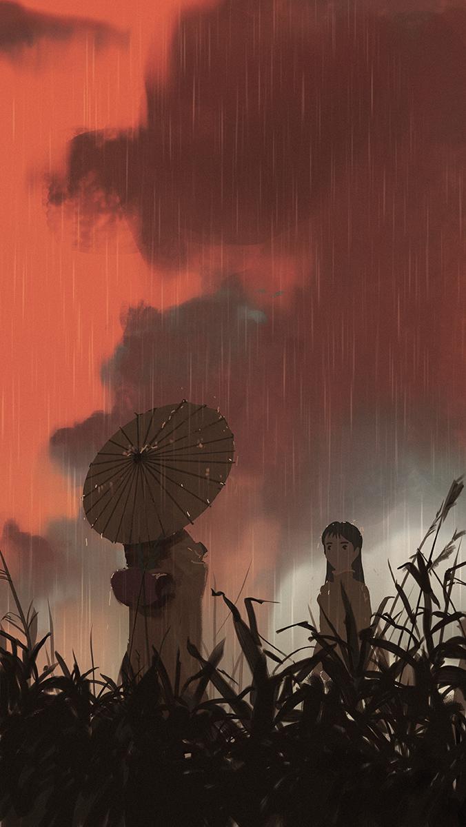 Rainy encounter插画图片壁纸