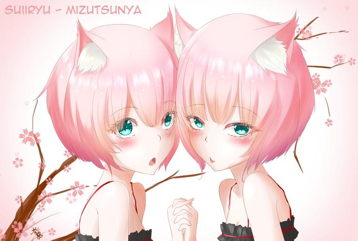 猫双子 ~ Neko twins插画图片壁纸