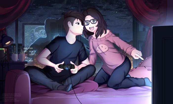 Gamer Couple插画图片壁纸