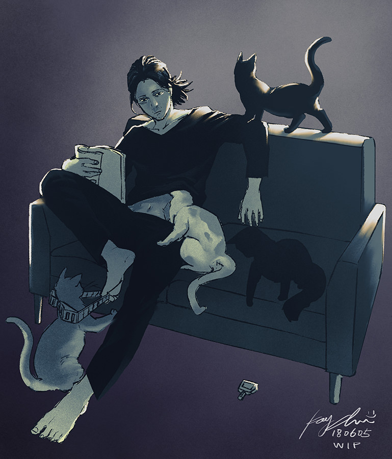 先生と猫插画图片壁纸