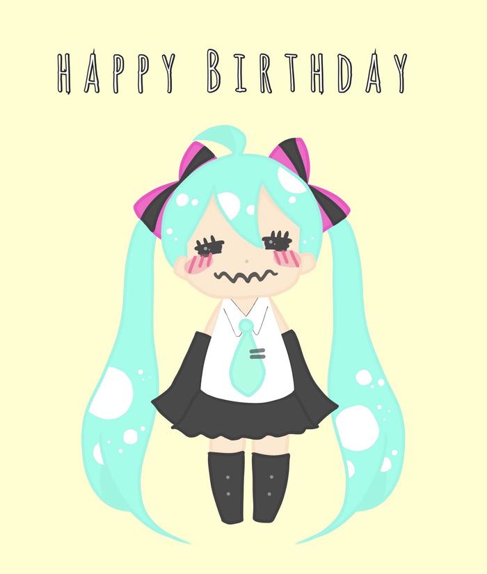 ミクちゃんHappy birthday插画图片壁纸