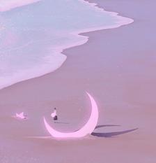 躺在沙滩上的月亮与星星插画图片壁纸