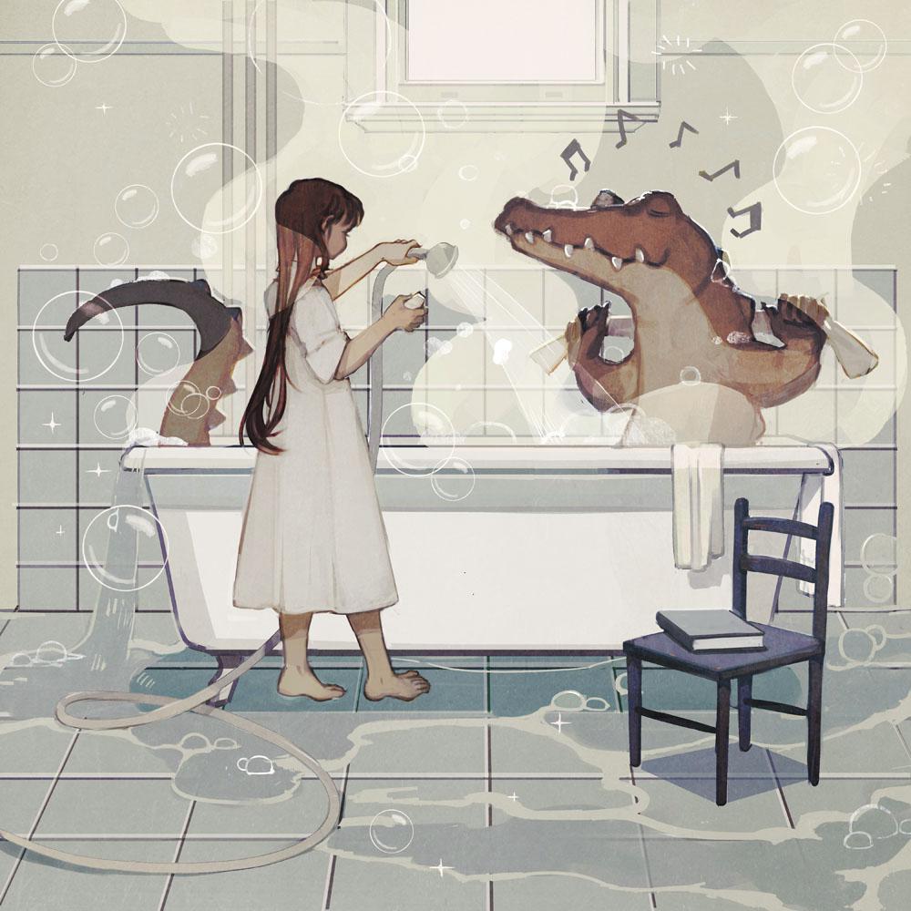 鳄鱼和少女插画图片壁纸