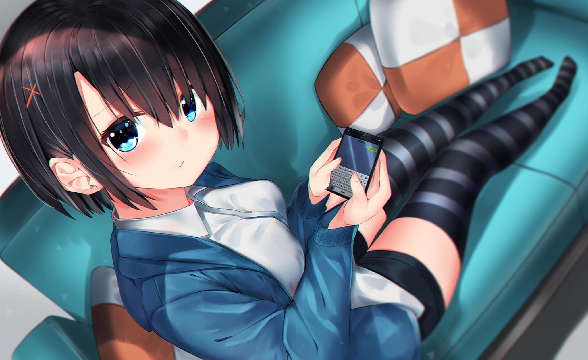 “要是被人盯着看，我会不好意思……”插画图片壁纸